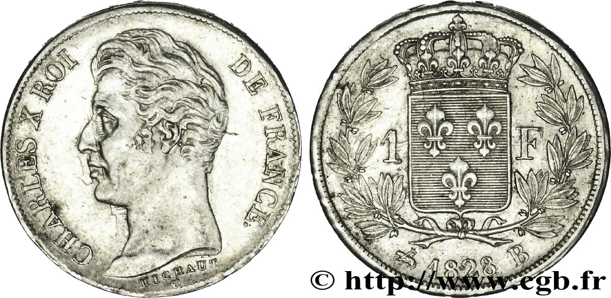 1 franc Charles X 1828 Rouen F.207A/4 AU53 