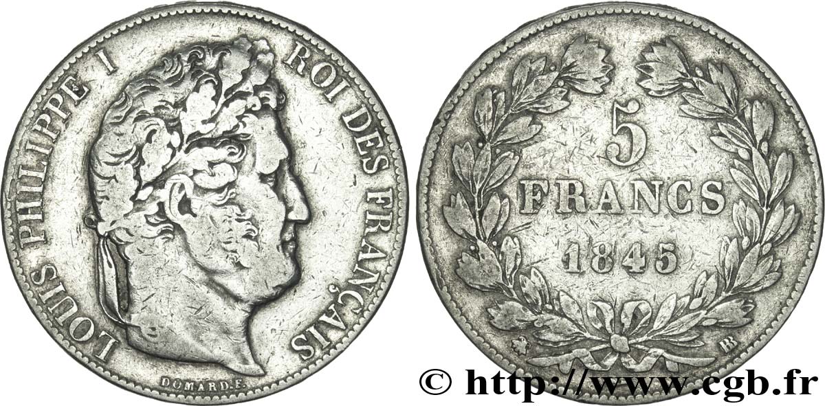 5 francs IIIe type Domard 1845 Strasbourg F.325/7 TB18 