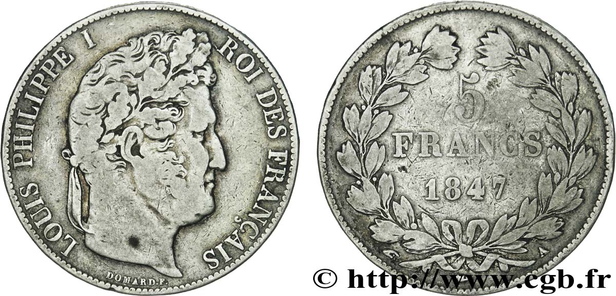 5 francs IIIe type Domard 1847 Paris F.325/14 MB20 