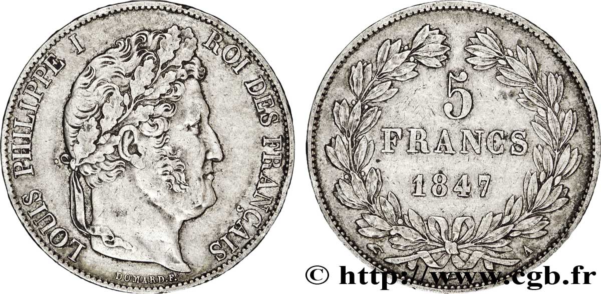 5 francs IIIe type Domard 1847 Paris F.325/14 TTB48 