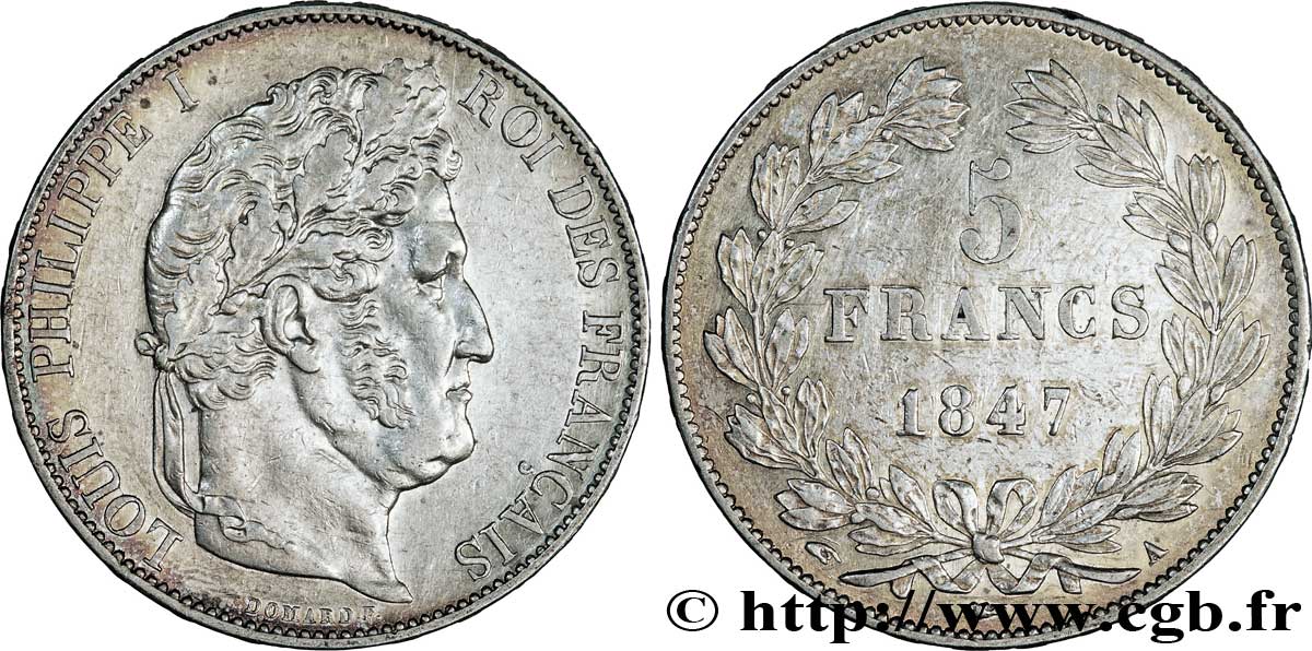 5 francs IIIe type Domard 1847 Paris F.325/14 AU50 
