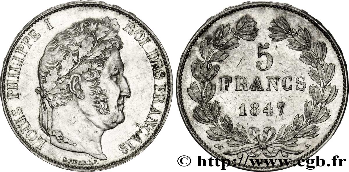5 francs IIIe type Domard 1847 Paris F.325/14 AU55 
