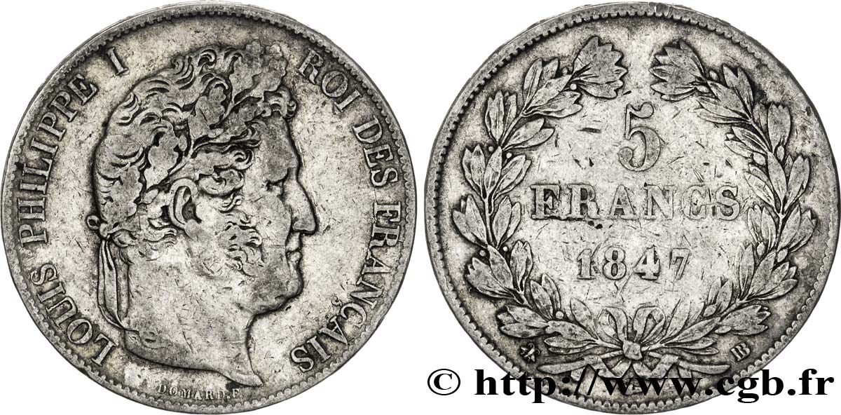 5 francs IIIe type Domard 1847 Strasbourg F.325/15 VF35 
