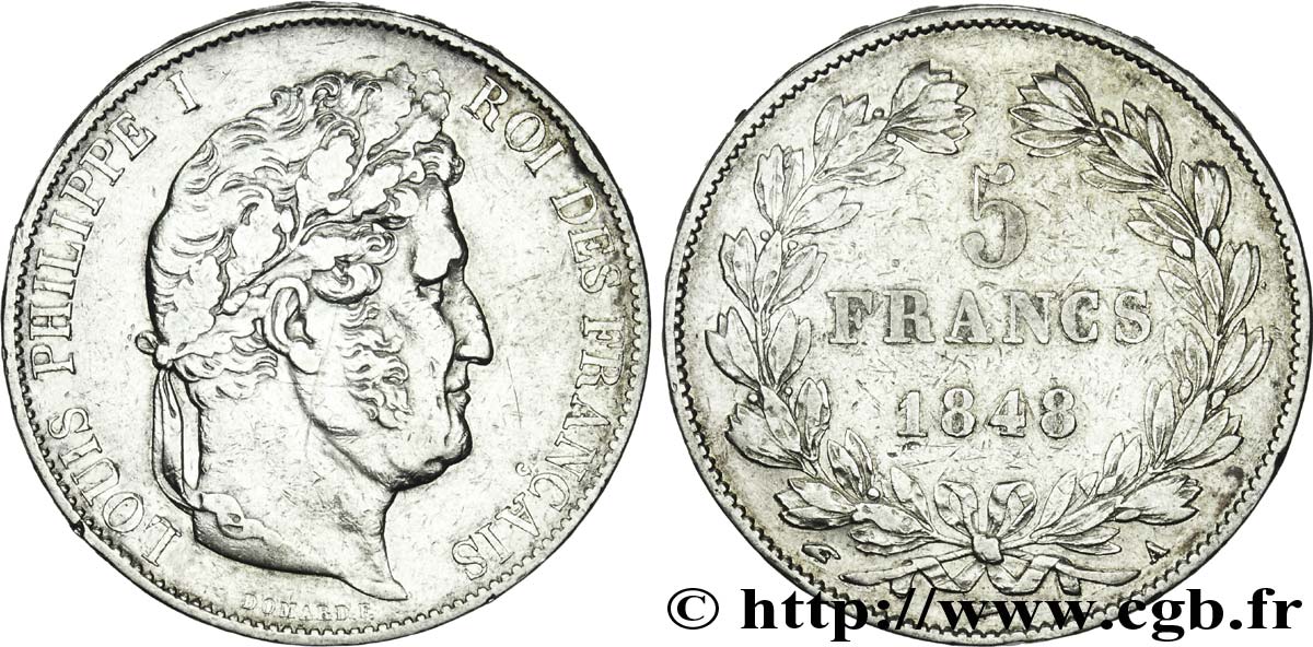 5 francs IIIe type Domard 1848 Paris F.325/17 TB25 