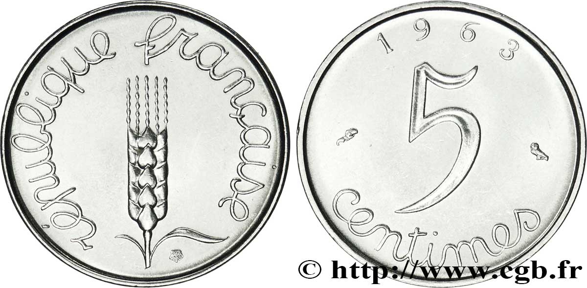 5 centimes Épi 1963  F.124/5 SUP60 