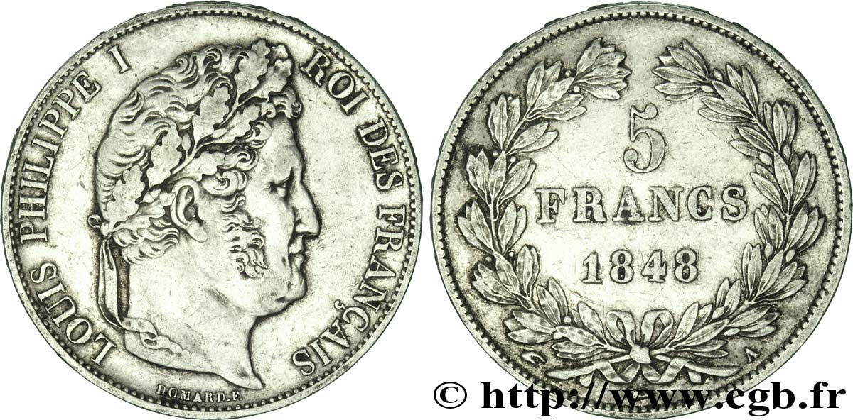 5 francs IIIe type Domard 1848 Paris F.325/17 TTB45 