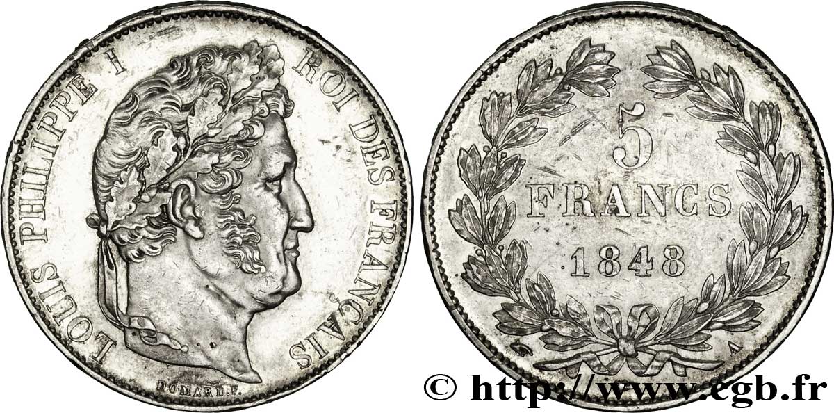 5 francs IIIe type Domard 1848 Paris F.325/17 TTB53 
