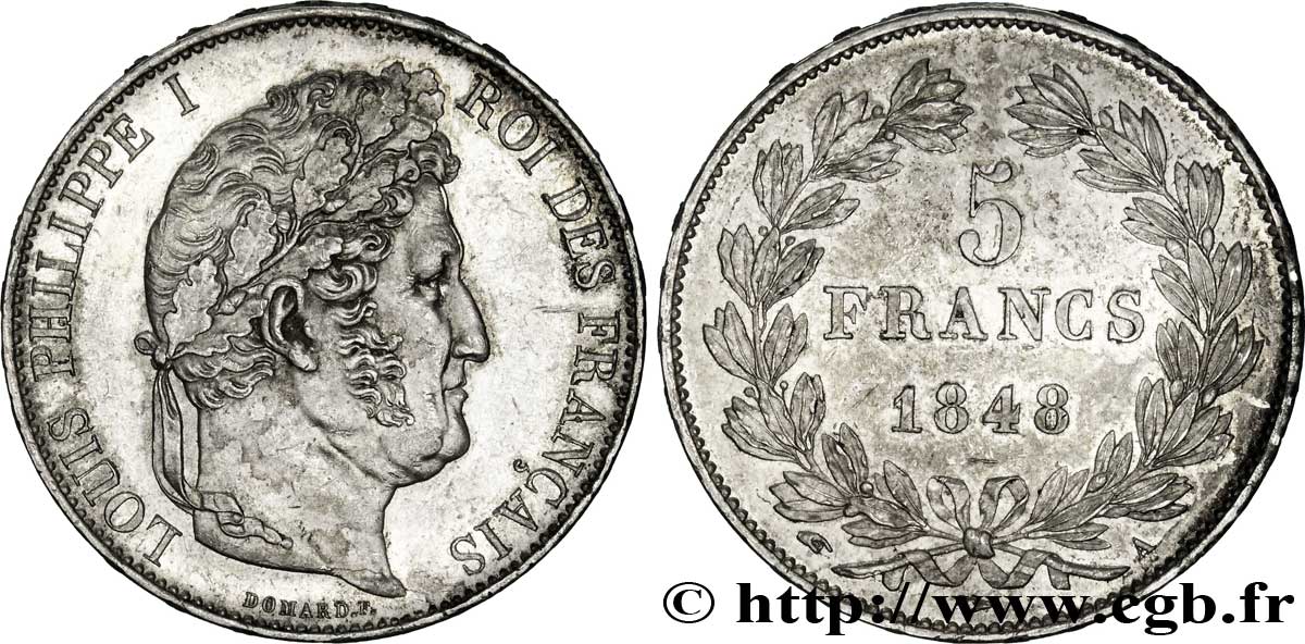 5 francs IIIe type Domard 1848 Paris F.325/17 EBC55 