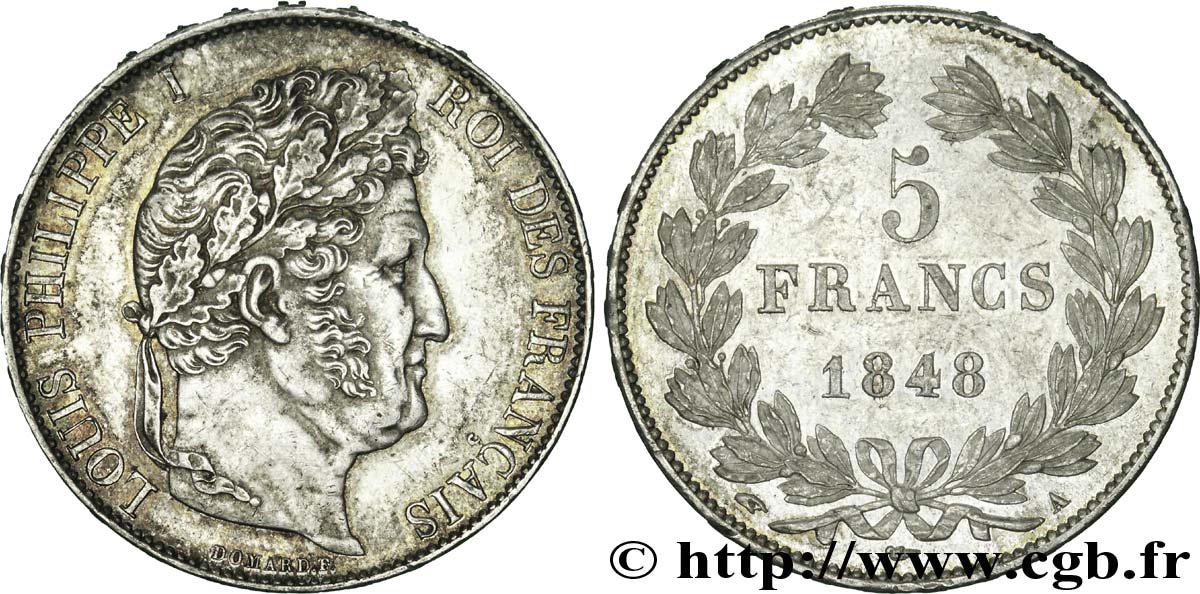 5 francs IIIe type Domard 1848 Paris F.325/17 SUP58 