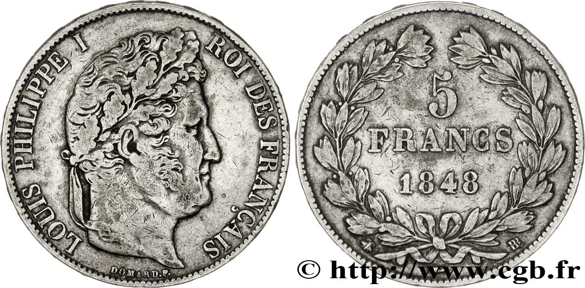 5 francs IIIe type Domard 1848 Strasbourg F.325/18 TB35 