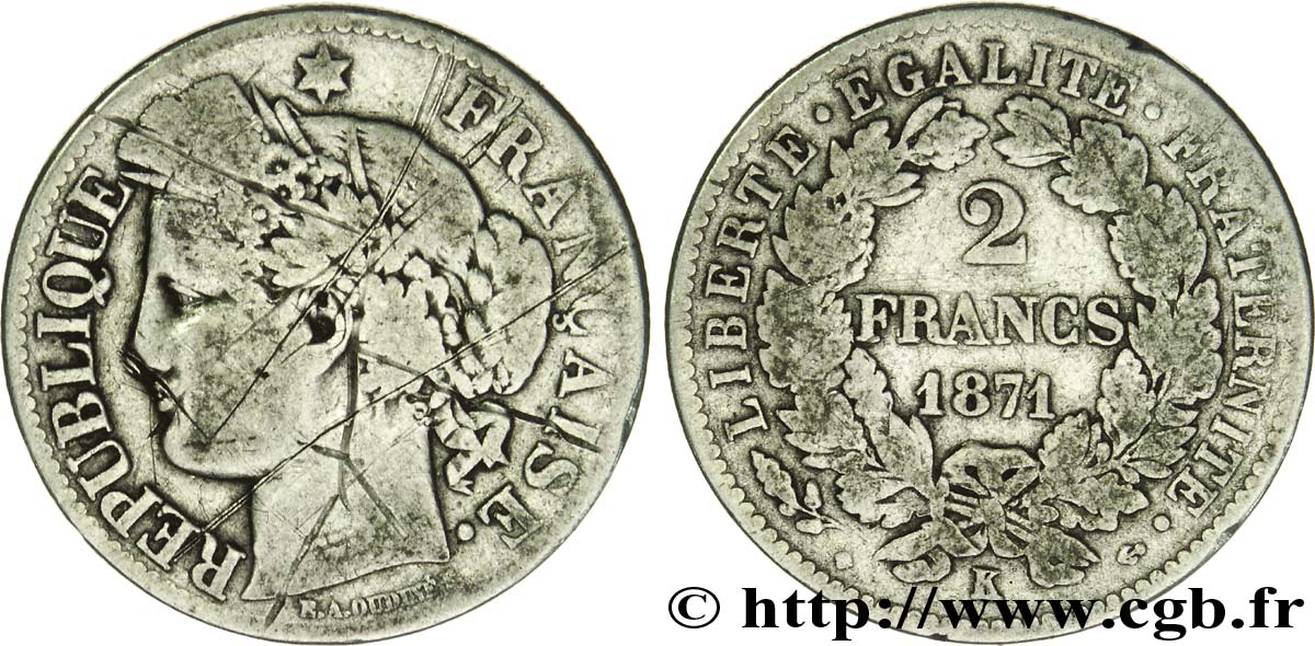 2 francs Cérès, avec légende 1871 Bordeaux F.265/6 F15 