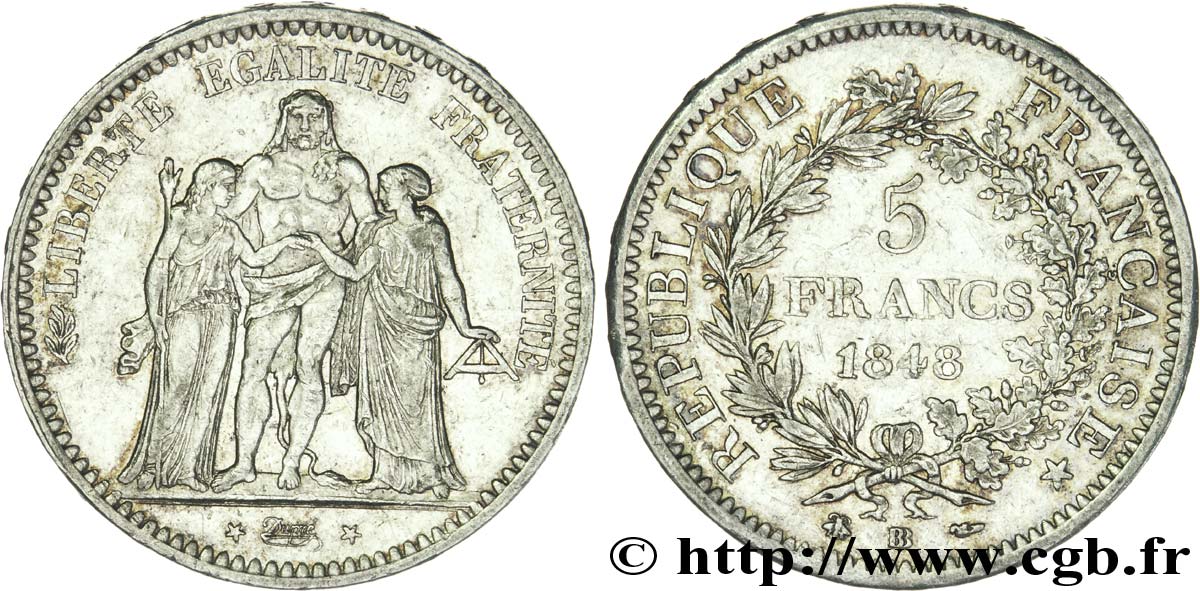 5 francs Hercule, IIe République 1848 Strasbourg F.326/2 AU50 