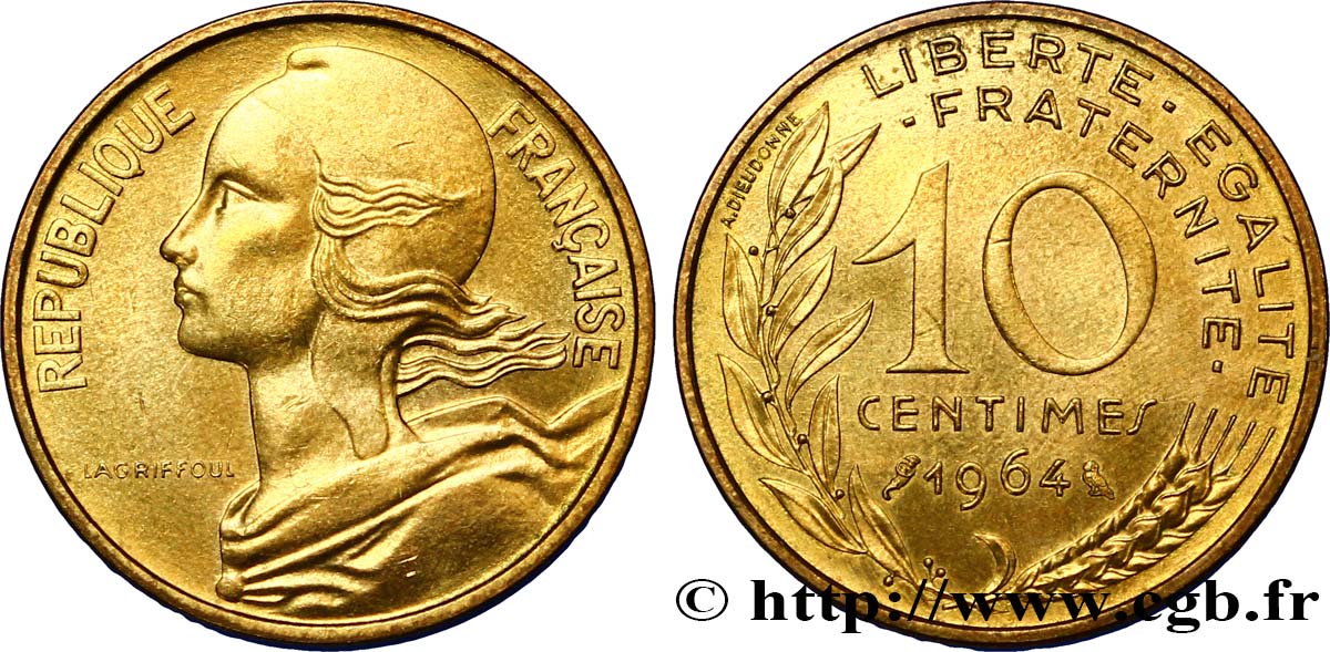10 centimes Marianne 1964 Paris F.144/4 EBC60 