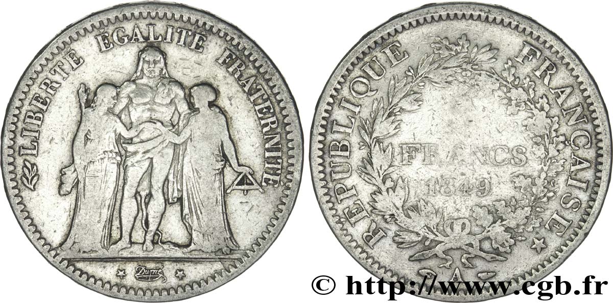5 francs Hercule, IIe République 1849 Paris F.326/5 VG10 