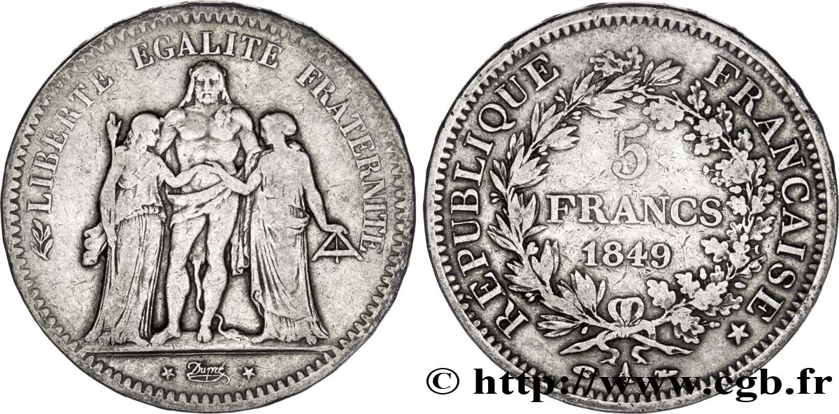 5 francs Hercule, IIe République 1849 Paris F.326/5 TB20 