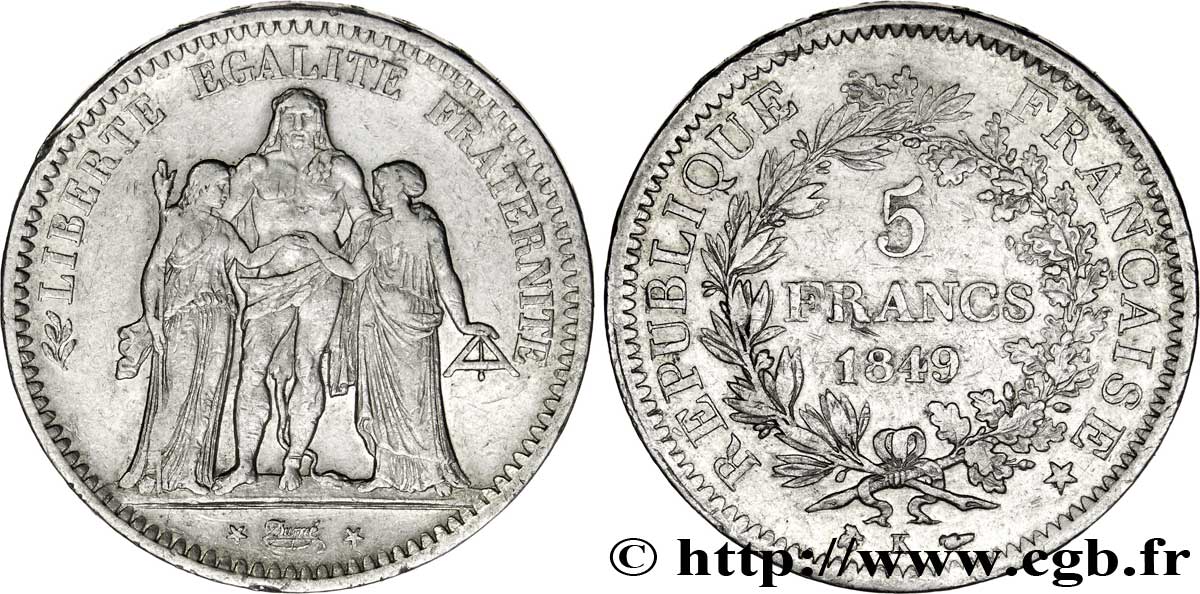 5 francs Hercule, IIe République 1849 Bordeaux F.326/7 TTB48 