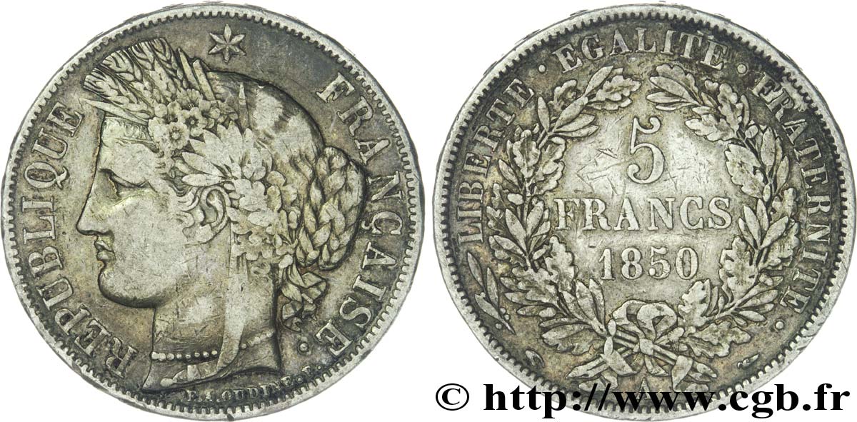 5 francs Cérès, IIe République 1850 Paris F.327/4 VF20 
