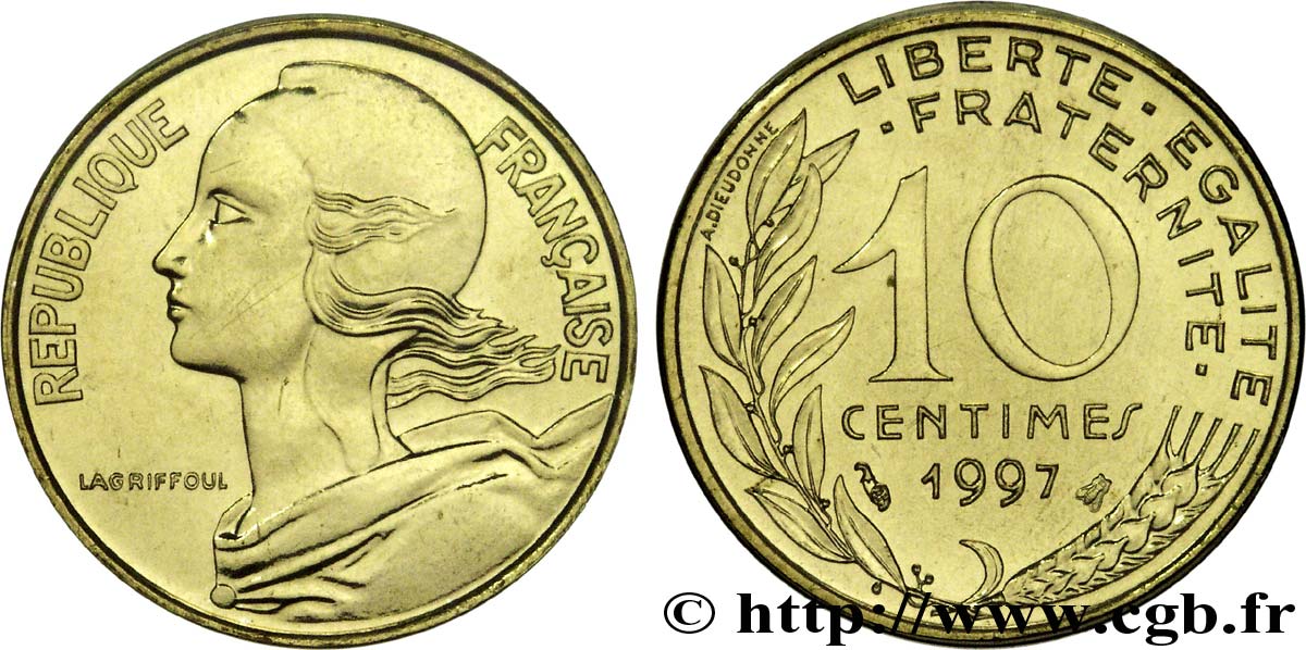 10 centimes Marianne, BU (Brillant Universel) 1997 Pessac F.144/41 ST70 