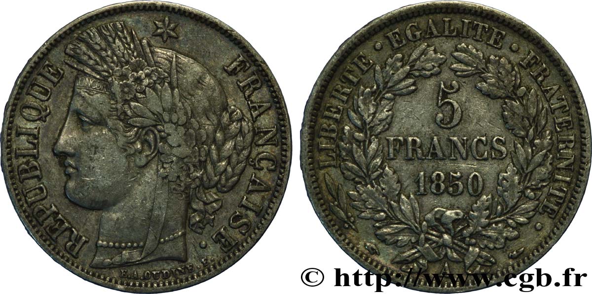 5 francs Cérès, IIe République 1850 Paris F.327/4 TTB45 