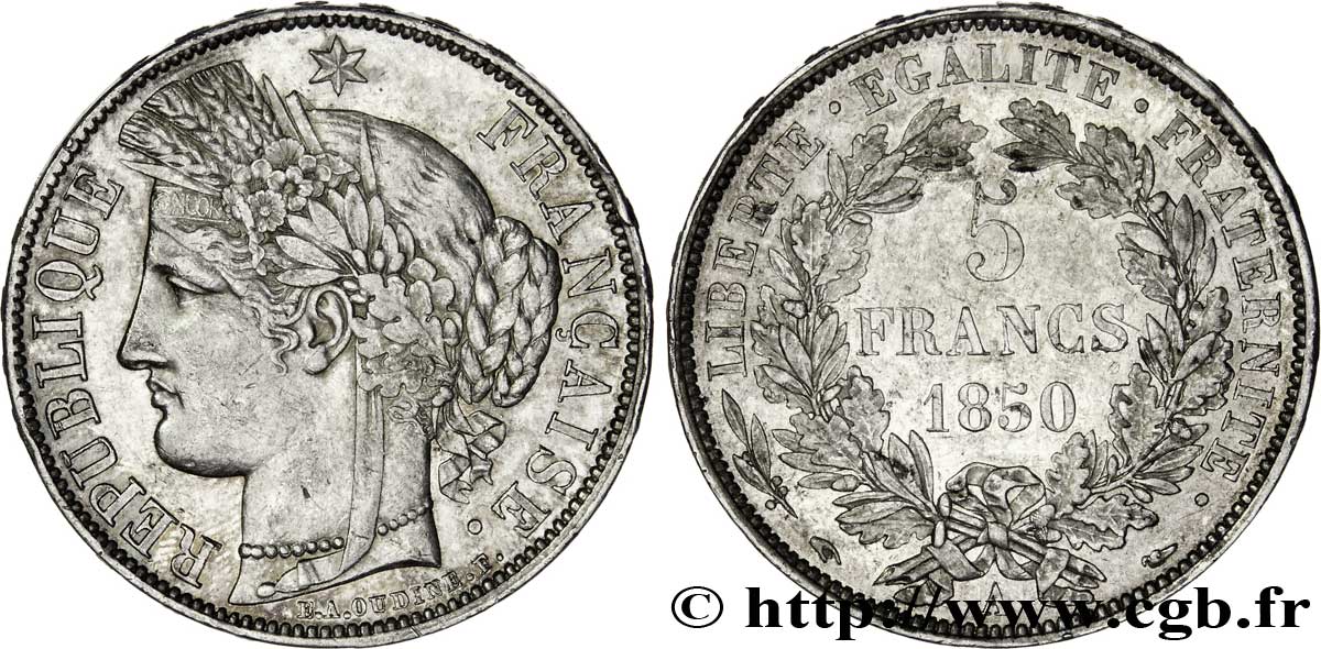 5 francs Cérès, IIe République 1850 Paris F.327/4 AU53 