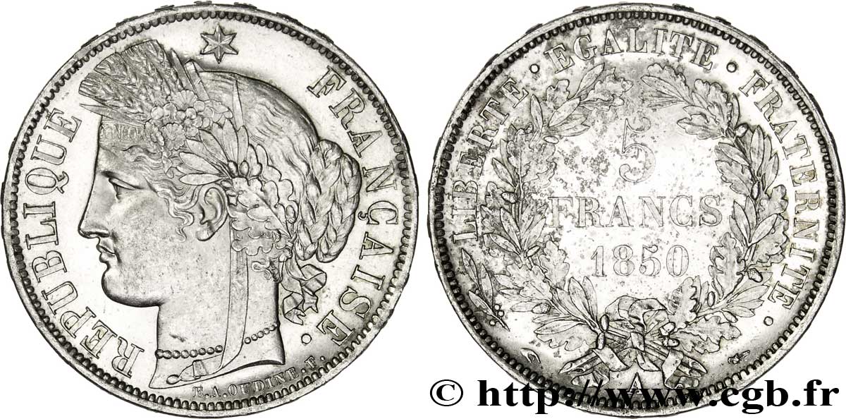 5 francs Cérès, IIe République 1850 Paris F.327/4 SUP58 