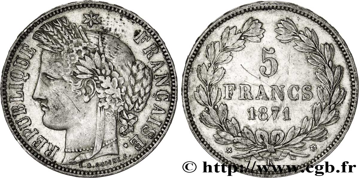 5 francs Cérès, sans légende 1871 Bordeaux F.332/8 MBC45 