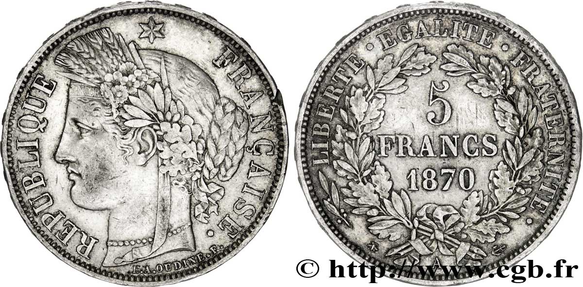 5 francs Cérès, avec légende 1870 Paris F.333/1 BC35 