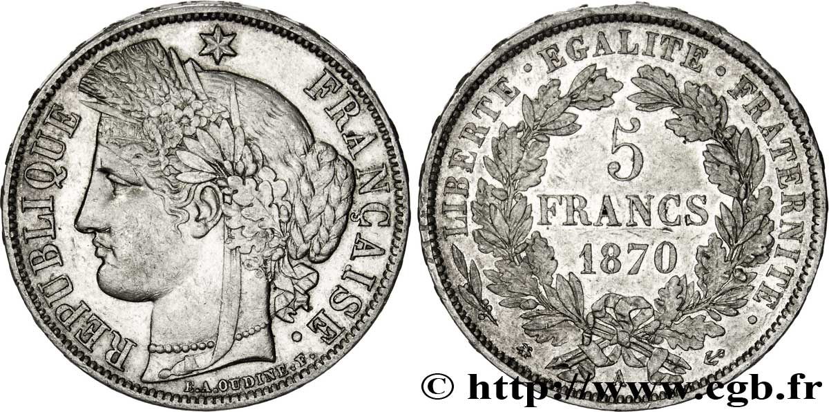 5 francs Cérès, avec légende 1870 Paris F.333/1 TTB45 