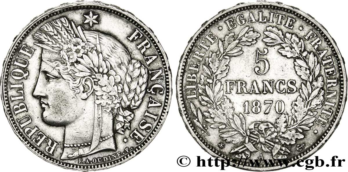 5 francs Cérès, avec légende 1870 Paris F.333/1 TTB52 