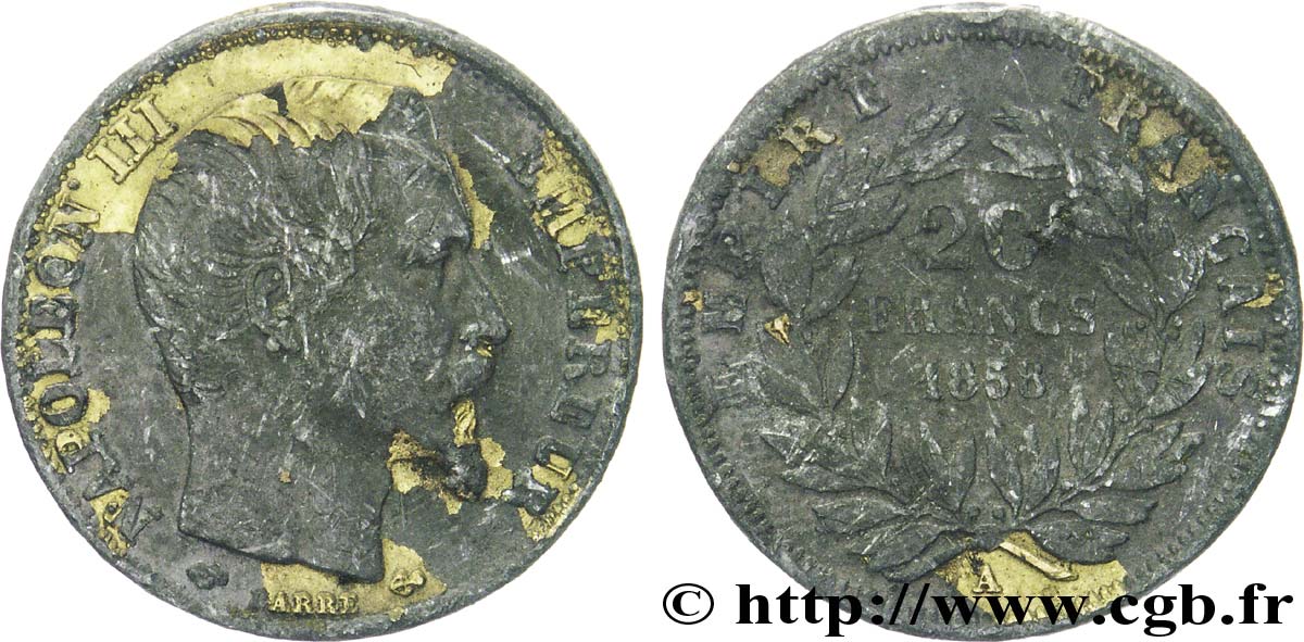 Faux de 20 francs or Napoléon III, tête nue 1858 Paris F.531/13 TB25 