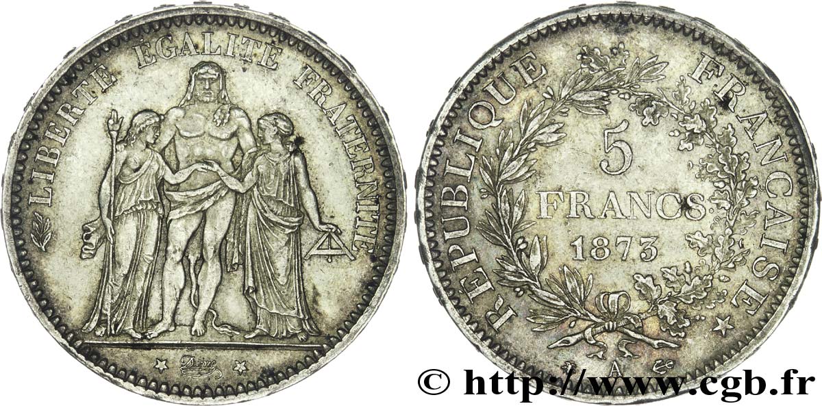 5 francs Hercule 1873 Paris F.334/9 TTB50 