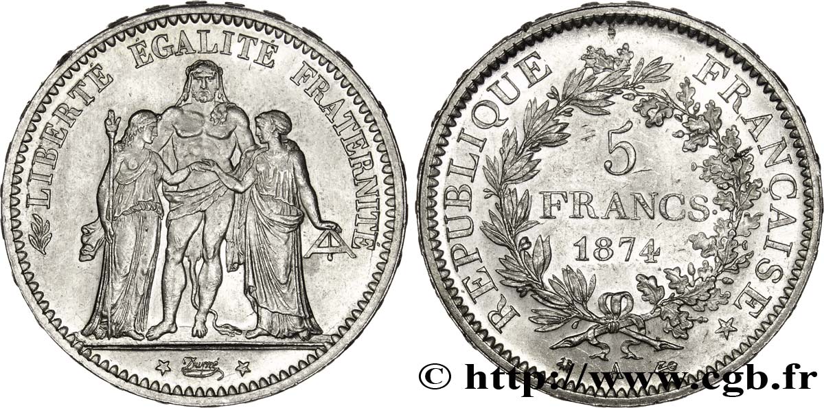 5 francs Hercule 1874 Paris F.334/12 SUP58 