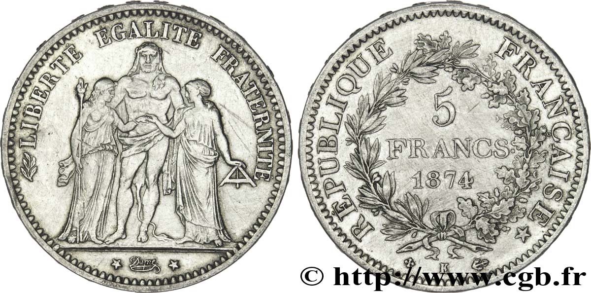 5 francs Hercule 1874 Bordeaux F.334/13 SS40 