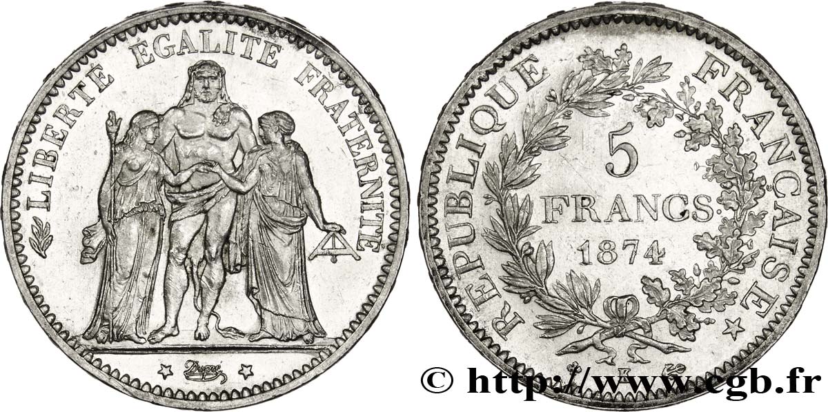 5 francs Hercule 1874 Bordeaux F.334/13 SUP60 