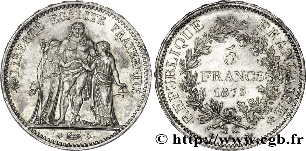 5 francs Hercule 1875 Paris F.334/14 SUP58 