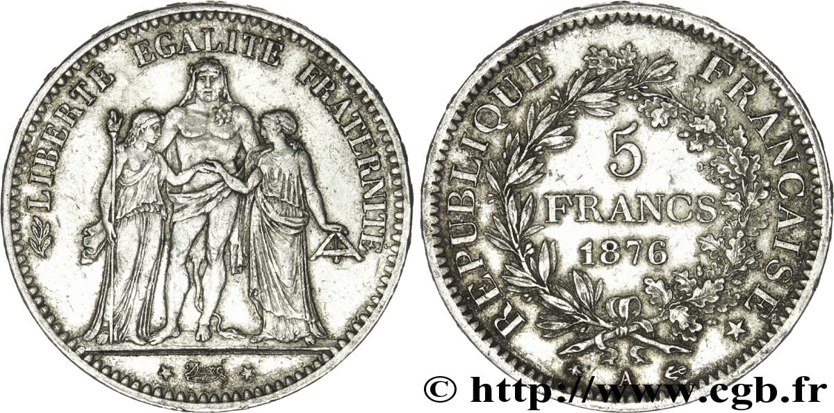 5 francs Hercule 1876 Paris F.334/17 TTB50 