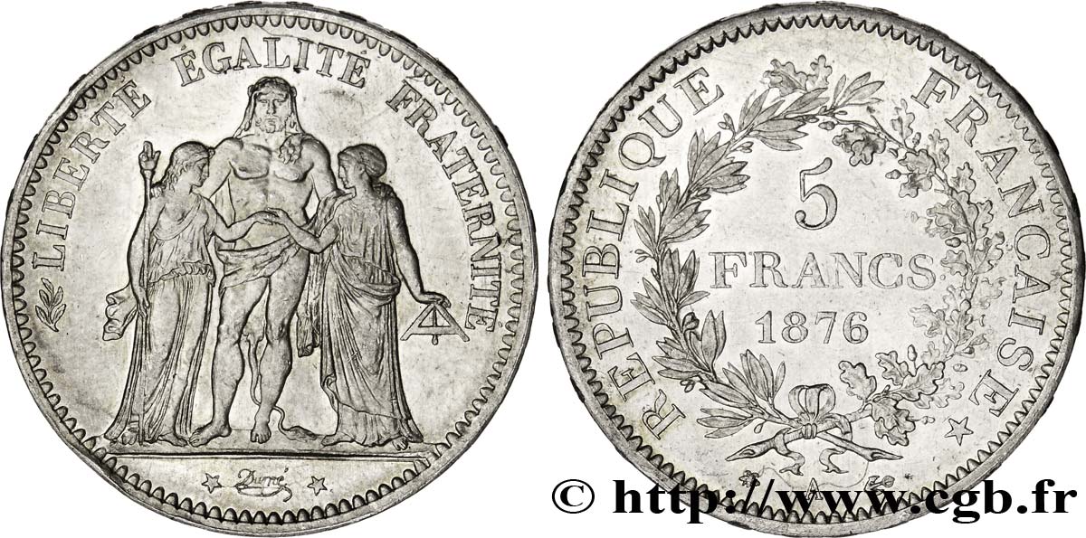 5 francs Hercule 1876 Paris F.334/17 SUP58 