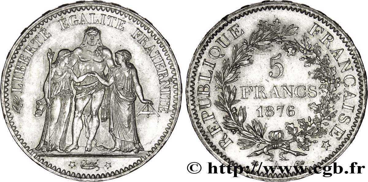 5 francs Hercule 1876 Paris F.334/17 MS60 
