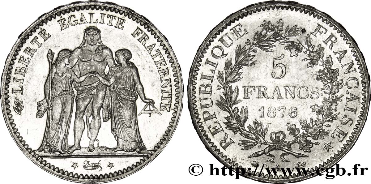 5 francs Hercule 1876 Paris F.334/17 MS62 