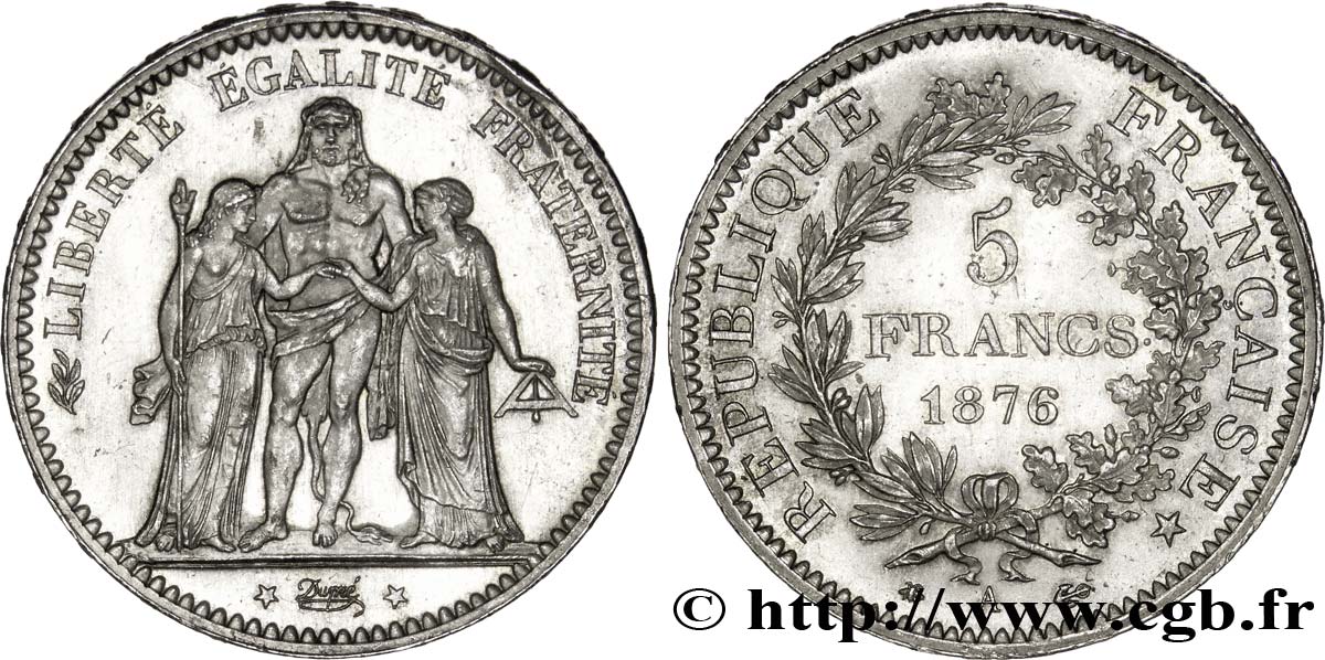 5 francs Hercule 1876 Paris F.334/17 SPL63 