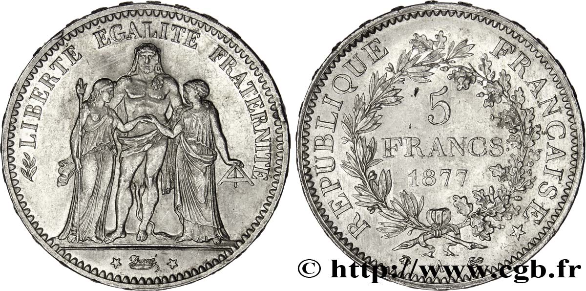 5 francs Hercule 1877 Paris F.334/19 TTB50 