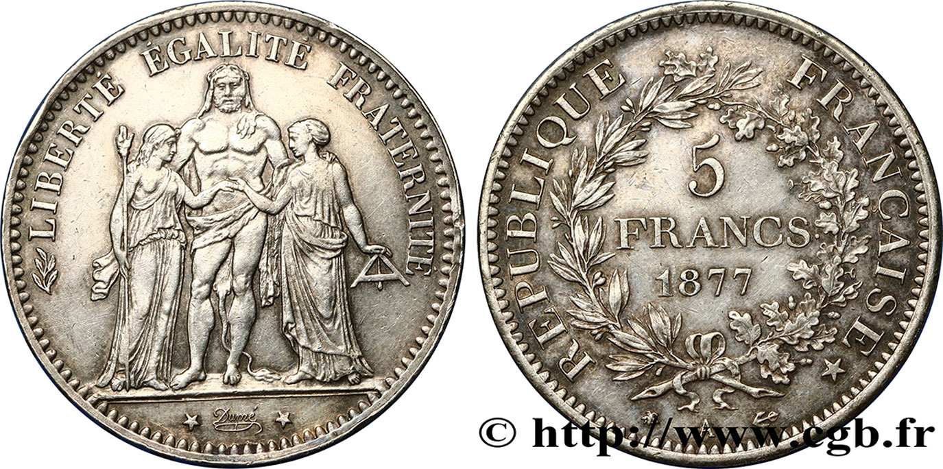 5 francs Hercule 1877 Paris F.334/19 VZ55 