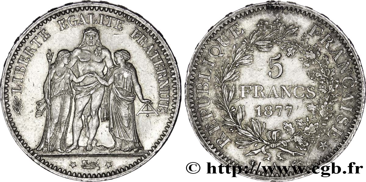5 francs Hercule 1877 Paris F.334/19 SPL58 