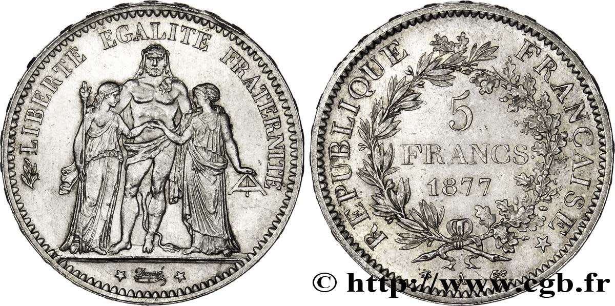 5 francs Hercule 1877 Paris F.334/19 SPL60 