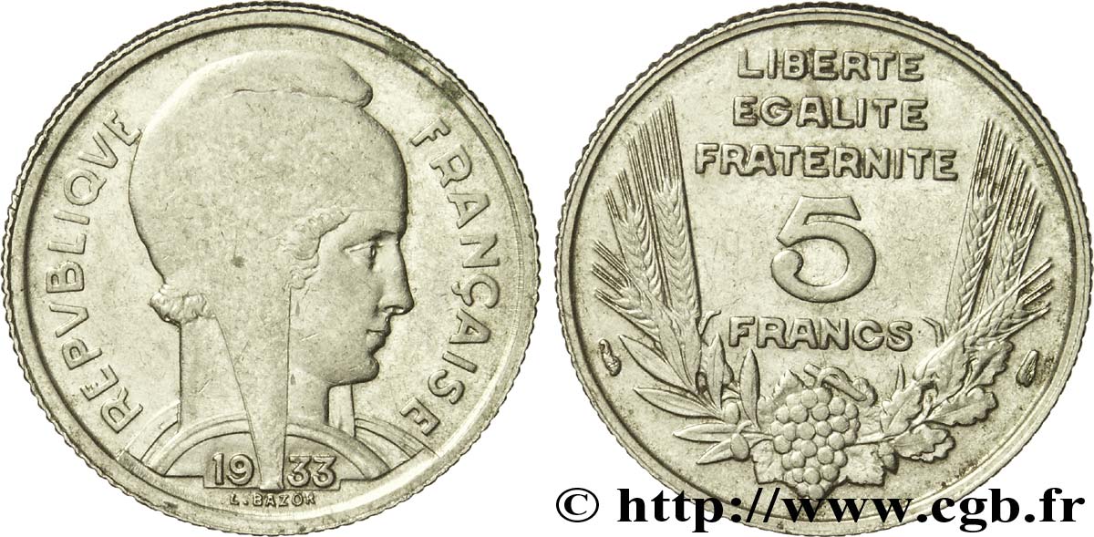 5 francs Bazor 1933  F.335/2 XF40 