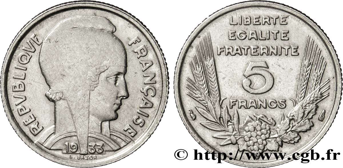 5 francs Bazor 1933  F.335/2 XF48 