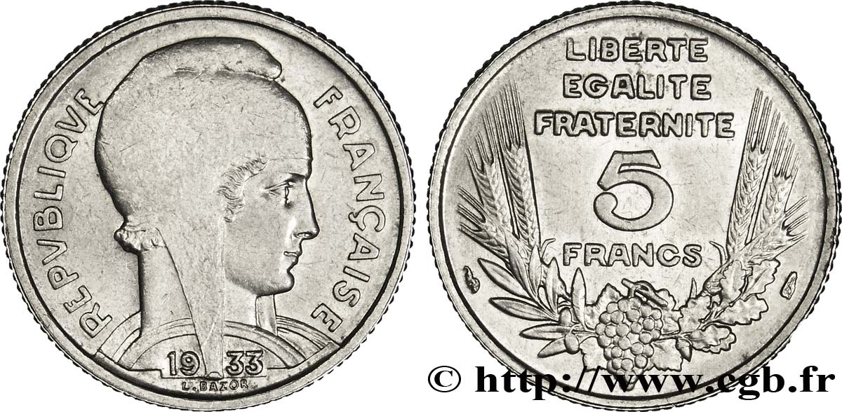 5 francs Bazor 1933  F.335/2 SPL55 