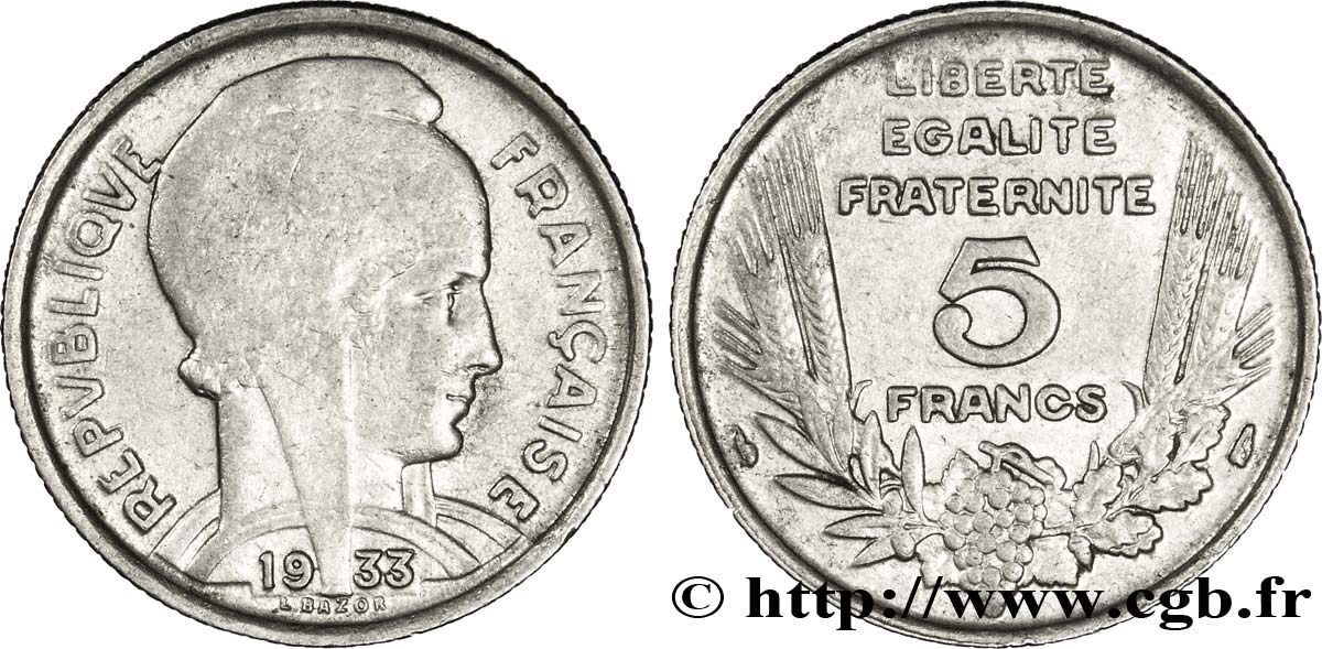 5 francs Bazor 1933  F.335/3 XF40 