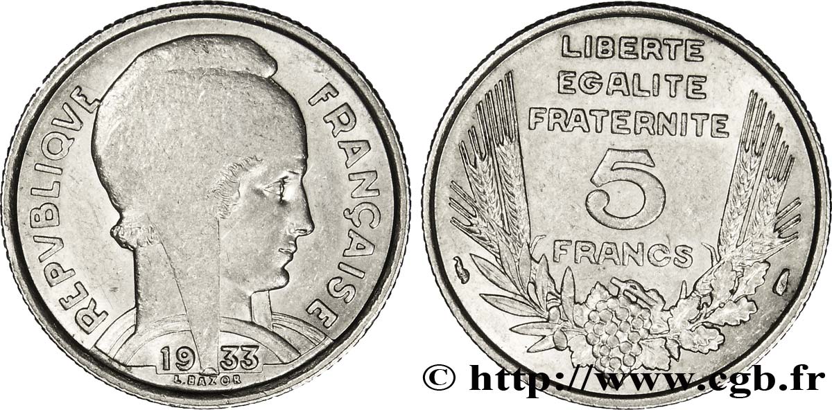 5 francs Bazor 1933  F.335/3 XF48 