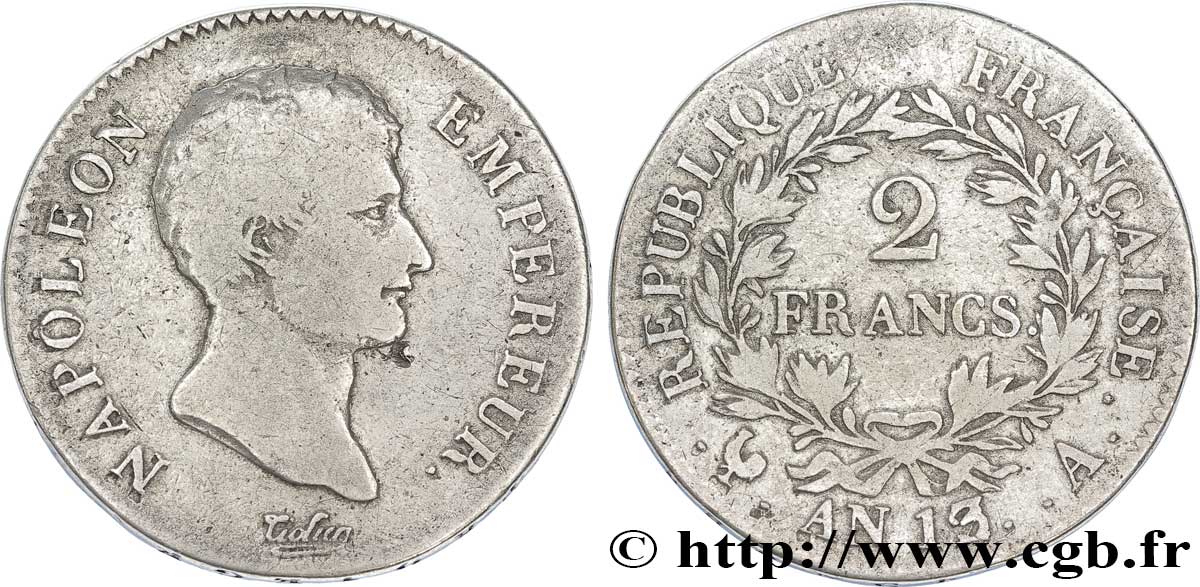 2 francs Napoléon Empereur, Calendrier révolutionnaire 1805 Paris F.251/11 F18 